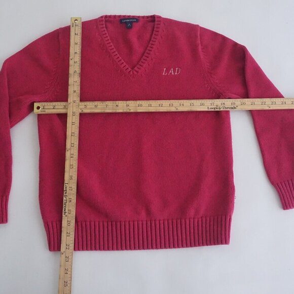 Vintage Lands End Magenta Pink Knit V-Neck Sweater Medium - Picture 2 of 8